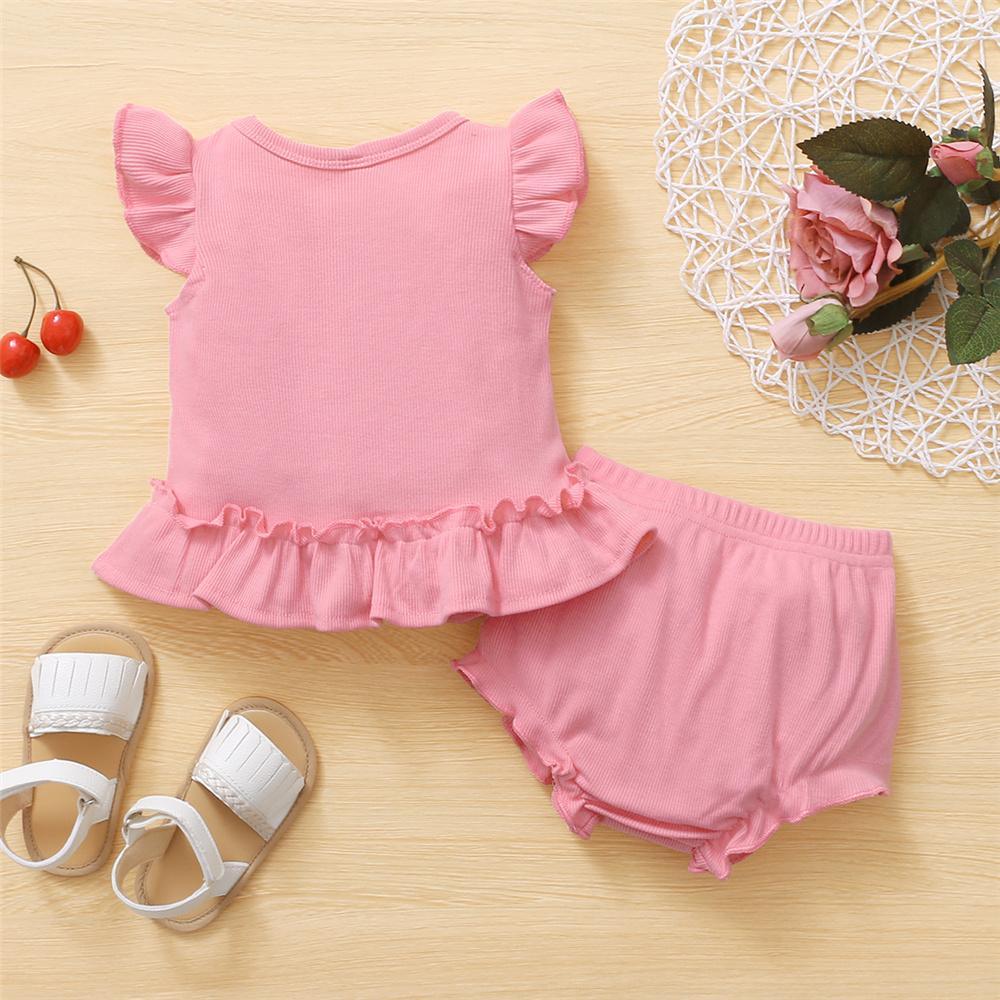 Baby Girls Sleeveless Solid Flying Sleeve Top & Shorts wholesale designer kidswear - PrettyKid