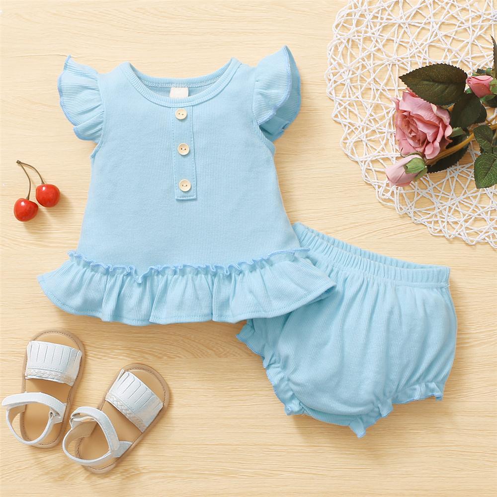 Baby Girls Sleeveless Solid Flying Sleeve Top & Shorts wholesale designer kidswear - PrettyKid