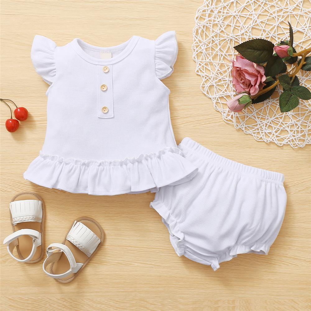 Baby Girls Sleeveless Solid Flying Sleeve Top & Shorts wholesale designer kidswear - PrettyKid