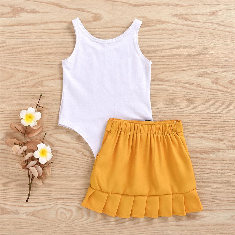 Girls Sleeveless Solid Vest & Button Skirt Girls Clothing Wholesalers - PrettyKid