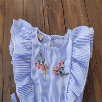 Girls Sleeveless Striped Embroidered Bow Decor Jumpsuit Wholesale Girl Clothing - PrettyKid