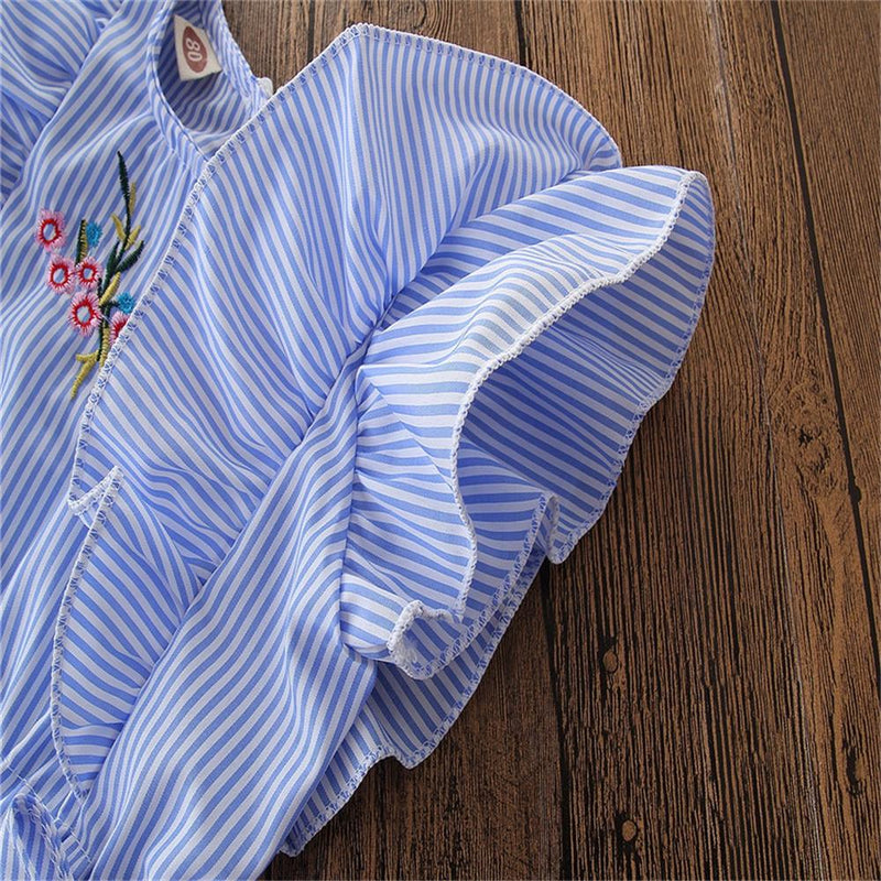 Girls Sleeveless Striped Embroidered Bow Decor Jumpsuit Wholesale Girl Clothing - PrettyKid