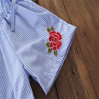 Girls Sleeveless Striped Embroidered Bow Decor Jumpsuit Wholesale Girl Clothing - PrettyKid
