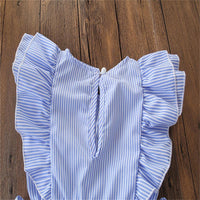 Girls Sleeveless Striped Embroidered Bow Decor Jumpsuit Wholesale Girl Clothing - PrettyKid