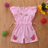 Girls Sleeveless Striped Embroidered Bow Decor Jumpsuit Wholesale Girl Clothing - PrettyKid