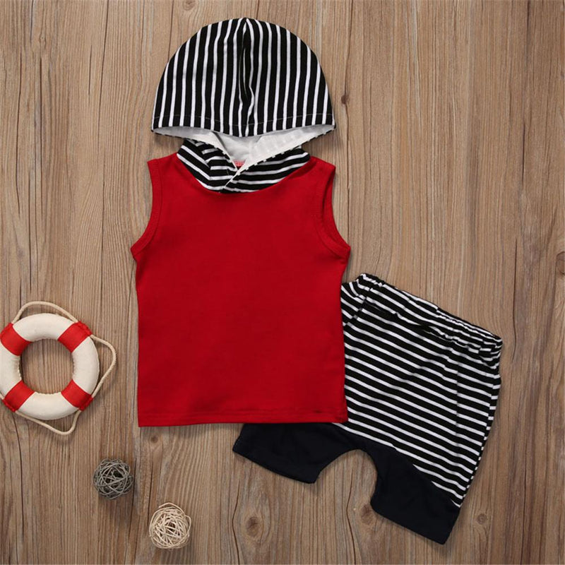 Baby Boys Sleeveless Striped Hoodie Top & Shorts Boys Summer Outfits - PrettyKid
