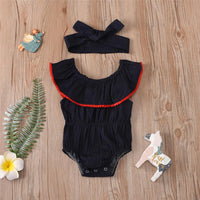 Girls Sleeveless Summer Denim Romper & Headband Baby Romper Wholesale - PrettyKid