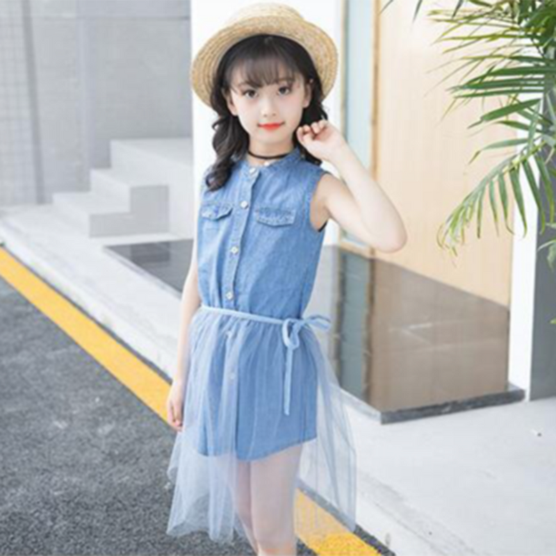 Girls Sleeveless Summer Solid Color Button Top & Mesh Skirt Childrens Wholesale Suppliers - PrettyKid