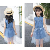 Girls Sleeveless Summer Solid Color Button Top & Mesh Skirt Childrens Wholesale Suppliers - PrettyKid