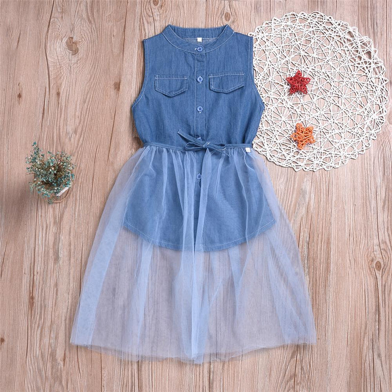 Girls Sleeveless Summer Solid Color Button Top & Mesh Skirt Childrens Wholesale Suppliers - PrettyKid