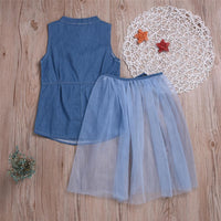 Girls Sleeveless Summer Solid Color Button Top & Mesh Skirt Childrens Wholesale Suppliers - PrettyKid