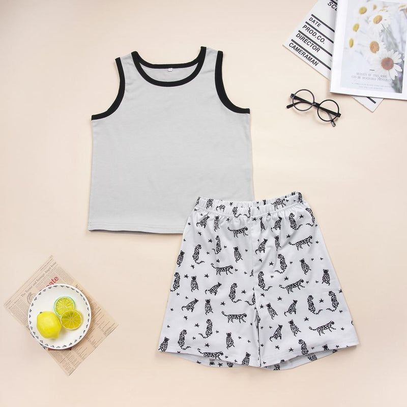 Boys Sleeveless Summer Top & Animal Printed Shorts Wholesale Boys Suits - PrettyKid