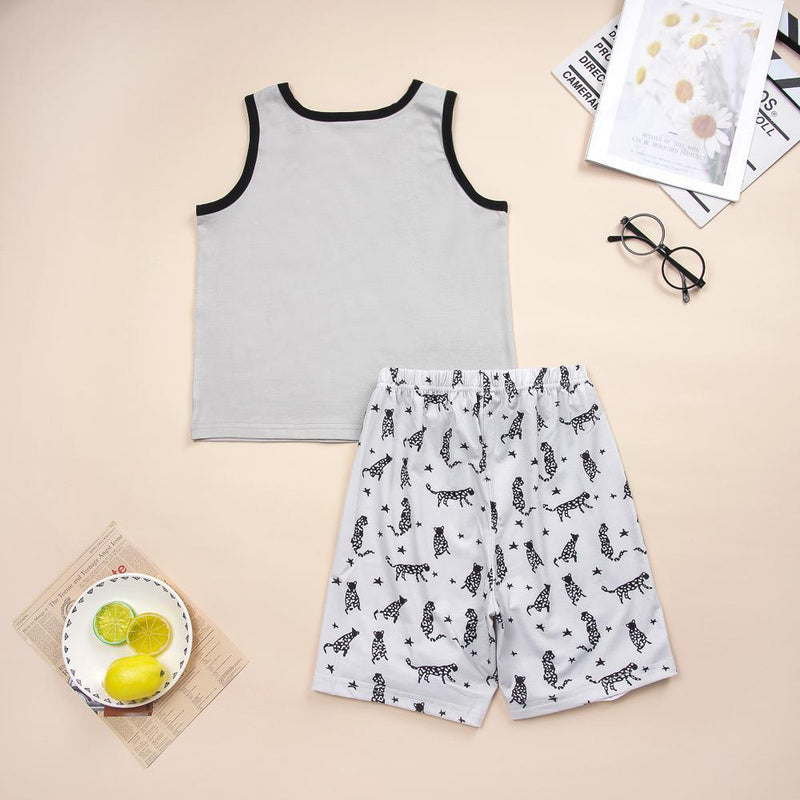 Boys Sleeveless Summer Top & Animal Printed Shorts Wholesale Boys Suits - PrettyKid
