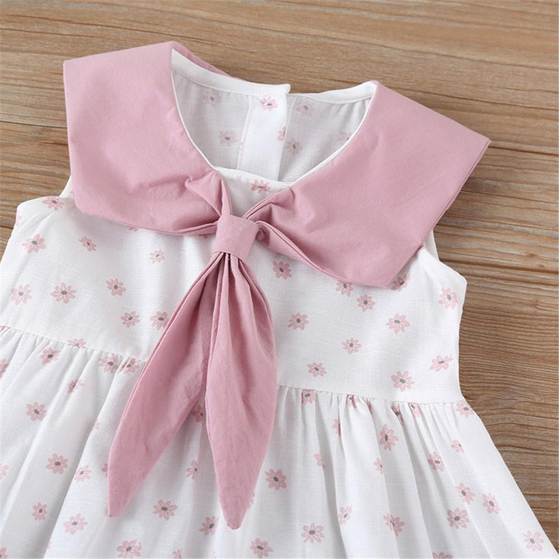 Girls Sleeveless Tie Floral Printed Dress Trendy Kids Wholesale clothes - PrettyKid