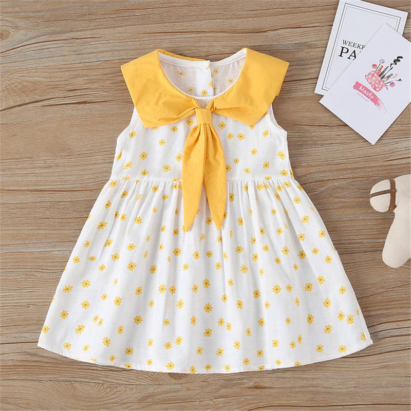 Girls Sleeveless Tie Floral Printed Dress Trendy Kids Wholesale clothes - PrettyKid
