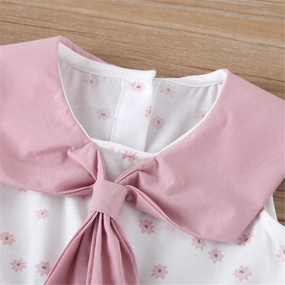 Girls Sleeveless Tie Floral Printed Dress Trendy Kids Wholesale clothes - PrettyKid