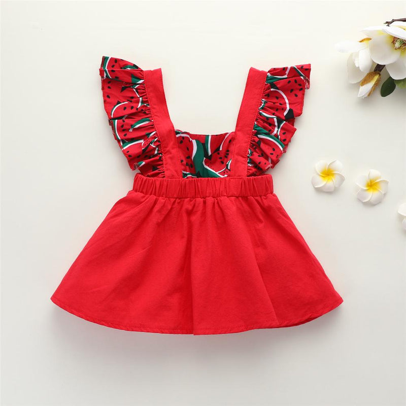 Baby Girls Sleeveless Watermelon Printed Trendy Dress Wholesale Baby Boutique Items - PrettyKid