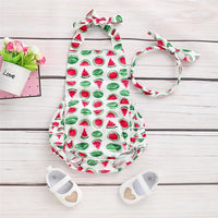 Baby Girls Sleeveless Watermelon Printed Romper & Headband Bulk Baby Clothes Online - PrettyKid