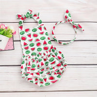 Baby Girls Sleeveless Watermelon Printed Romper & Headband Bulk Baby Clothes Online - PrettyKid