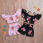 Girls Sling Floral Printed Lotus Leaf Collar Top & Shorts Wholesale Girl clothes - PrettyKid