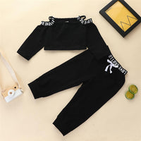 Girls Sling Off Shoulder Letter Printed Long Sleeve Tracksuit Baby Girl Tracksuits - PrettyKid