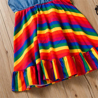 Girls Sling Striped Splicing Rainbow Dress Wholesale Little Girls clothing - PrettyKid