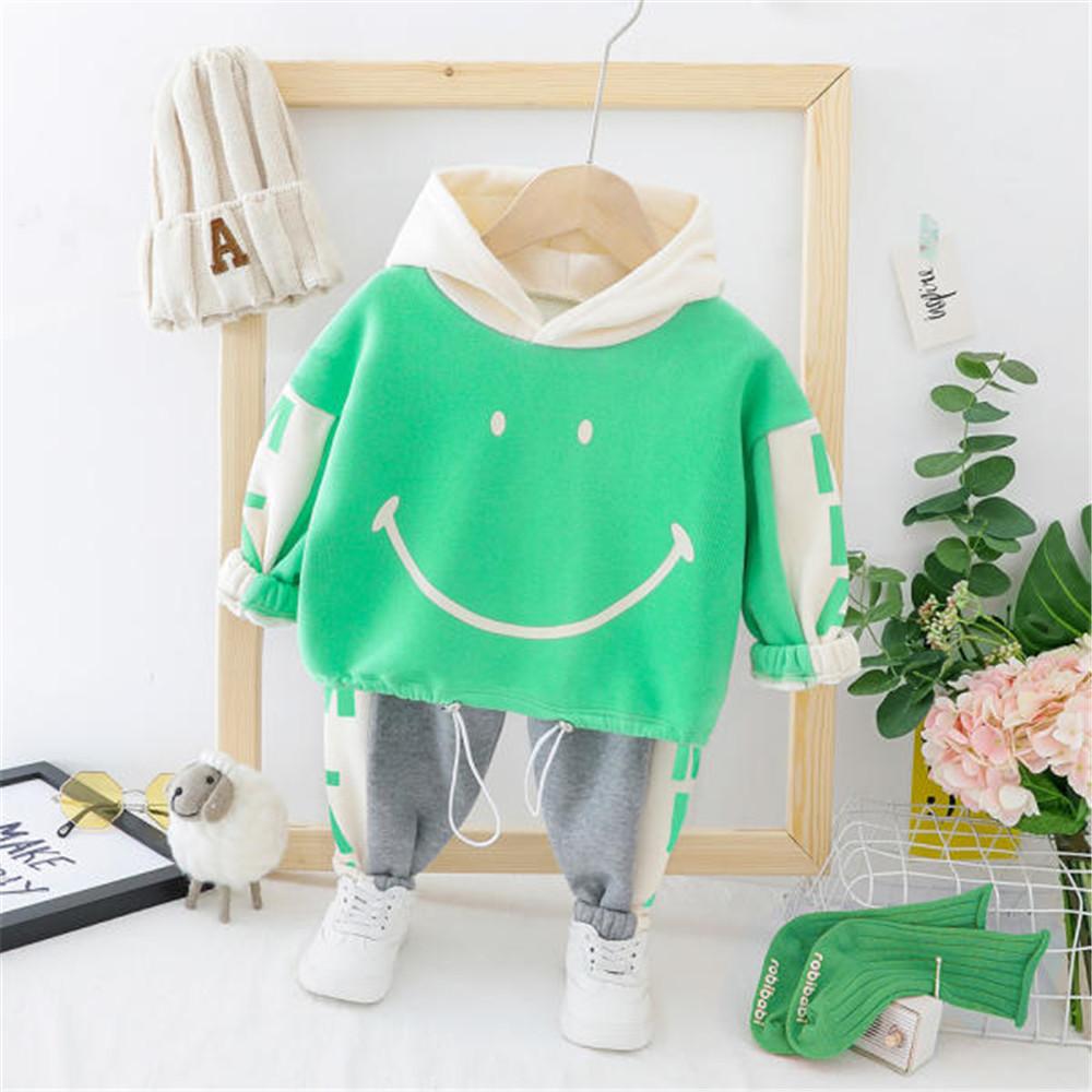 Girls Smile Cartoon Printed Long Sleeve Hooded Jumpers & Pants - PrettyKid