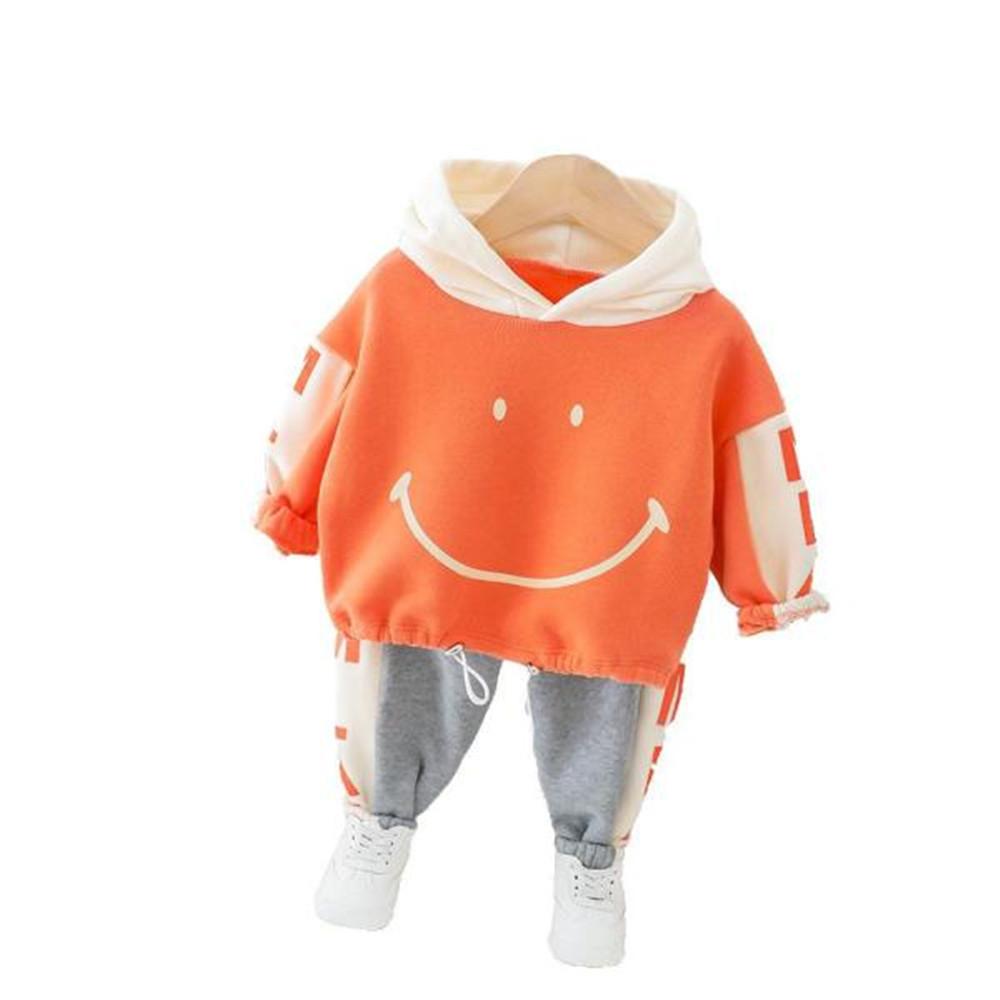 Girls Smile Cartoon Printed Long Sleeve Hooded Jumpers & Pants - PrettyKid