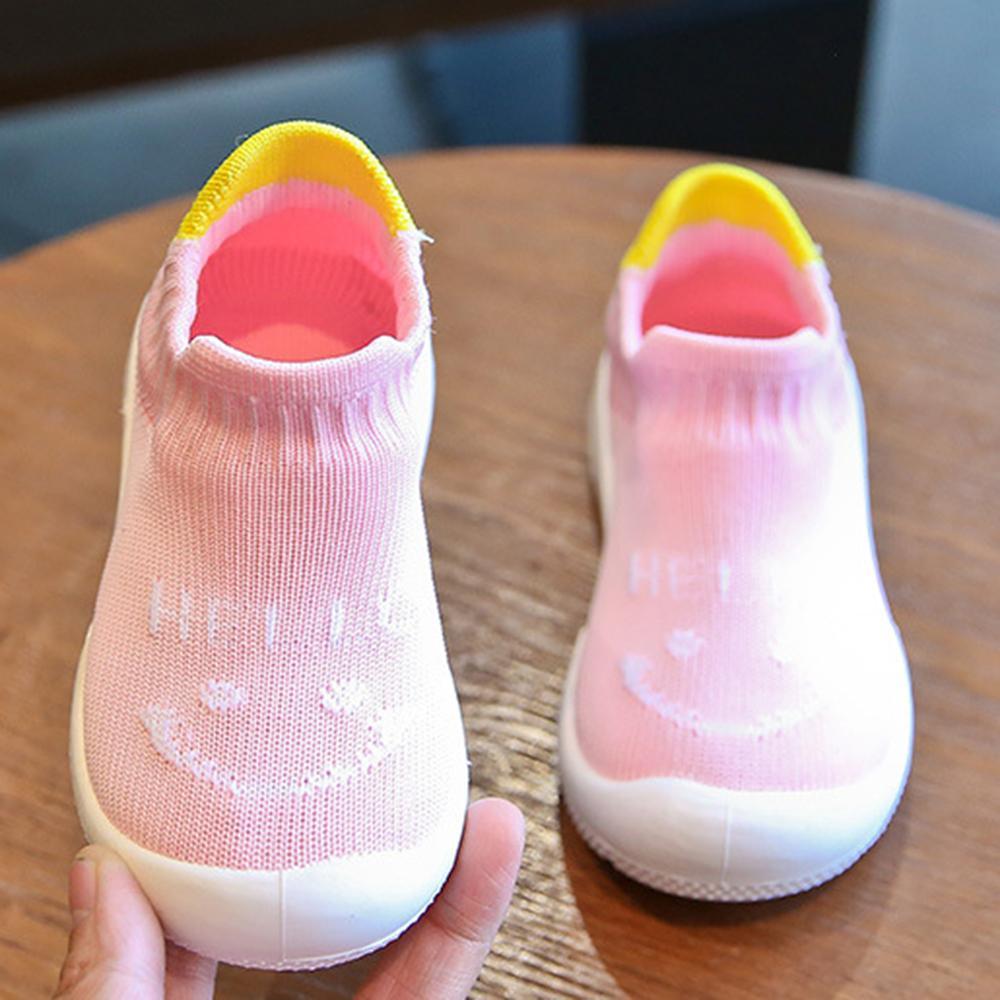 Baby Unisex Smile Letter Mesh Solid Slip On Flats - PrettyKid