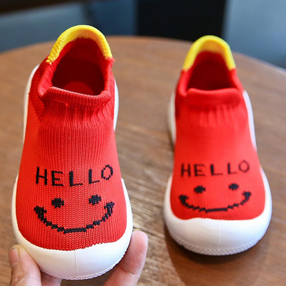 Baby Unisex Smile Letter Mesh Solid Slip On Flats - PrettyKid