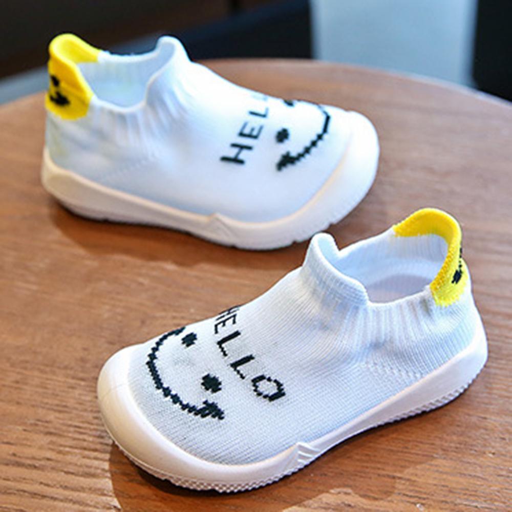 Baby Unisex Smile Letter Mesh Solid Slip On Flats - PrettyKid