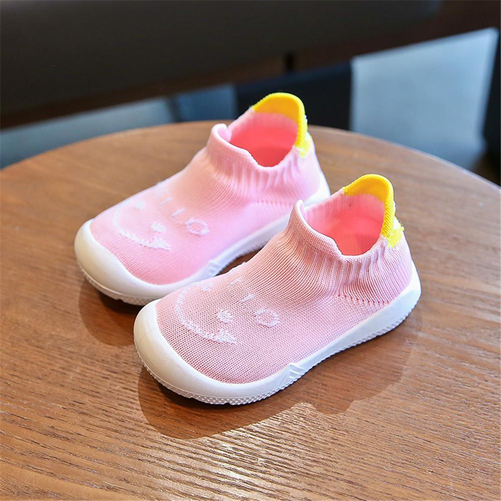 Baby Unisex Smile Letter Mesh Solid Slip On Flats - PrettyKid