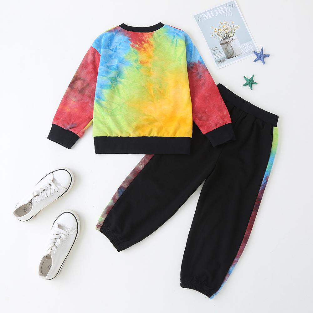 Girls Smile Letter Printed Tie-dye Long Sleeve Top & Pants - PrettyKid