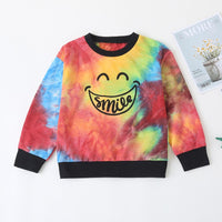 Girls Smile Letter Printed Tie-dye Long Sleeve Top & Pants - PrettyKid