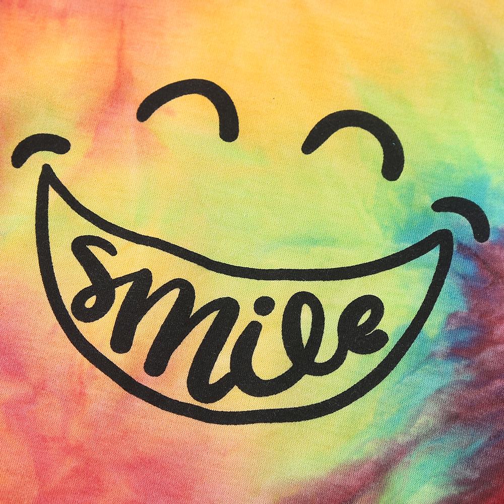 Girls Smile Letter Printed Tie-dye Long Sleeve Top & Pants - PrettyKid