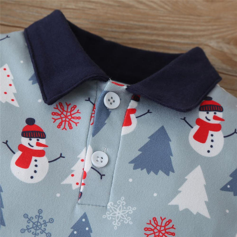 Baby Boys Snowman Lapel Long Sleeve Romper Wholesale Baby Outfits - PrettyKid