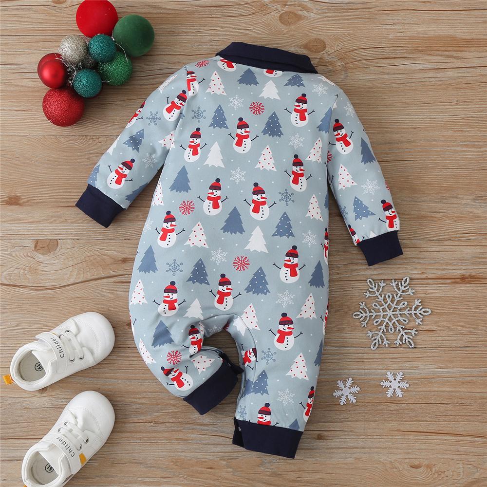 Baby Boys Snowman Lapel Long Sleeve Romper Wholesale Baby Outfits - PrettyKid