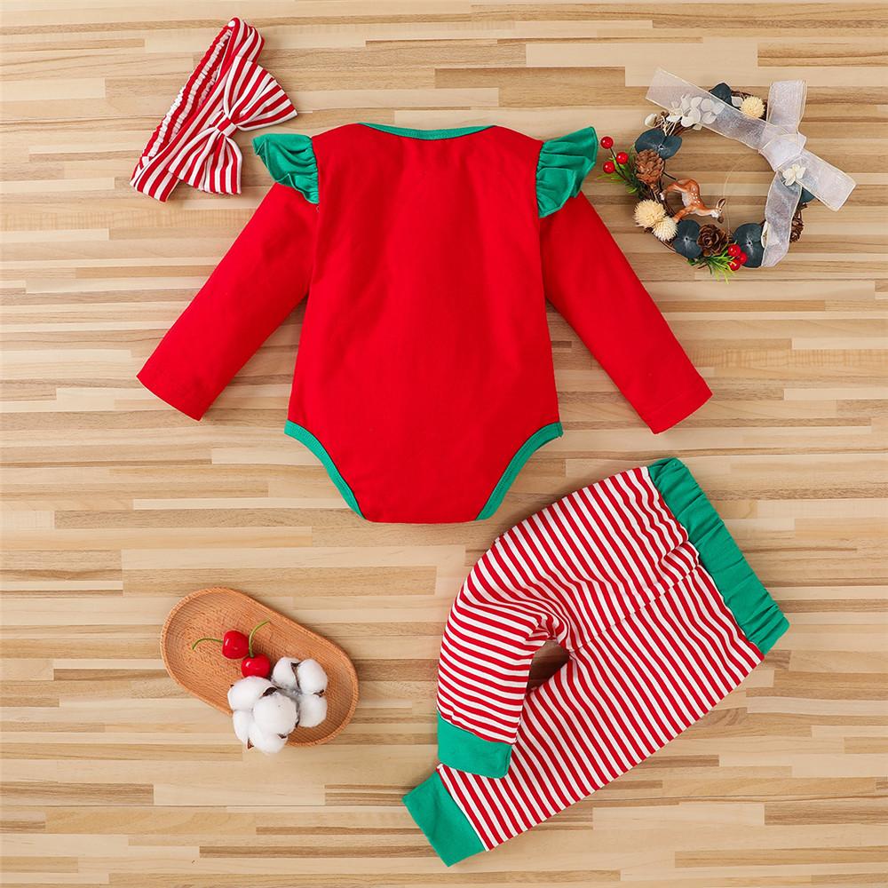 Baby Girl Snowman Long Sleeve Romper & Striped Pants & Headband Baby Clothes Wholesale Bulk - PrettyKid