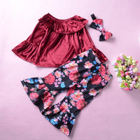 Toddler Girls Soft Flare Sleeve Off Shoulder Top & Floral Bell Pants Wholesale - PrettyKid