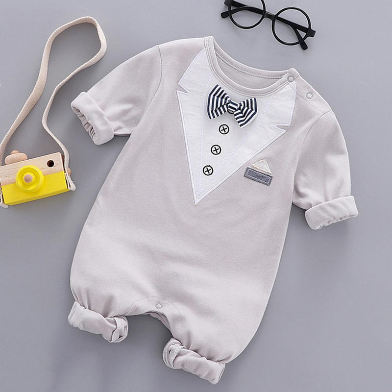 Baby Boys Soft Long Sleeve Solid Romper - PrettyKid