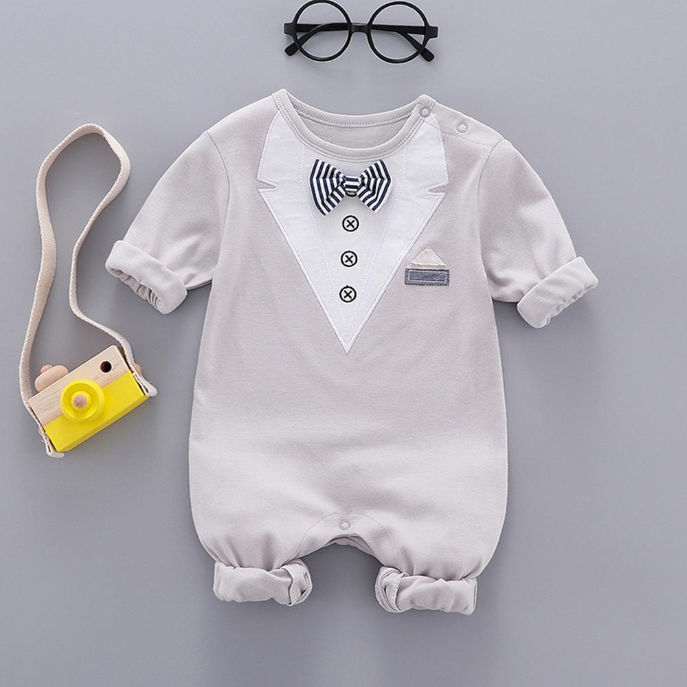 Baby Boys Soft Long Sleeve Solid Romper - PrettyKid