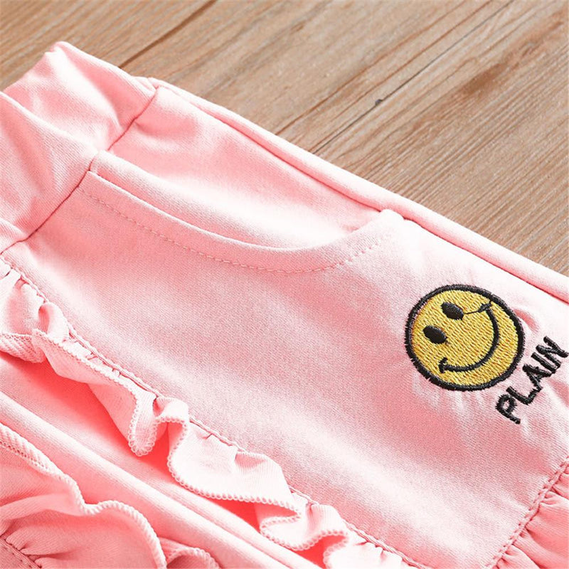 Girls Soft Ruffle Solid Elastic Waist Pants - PrettyKid
