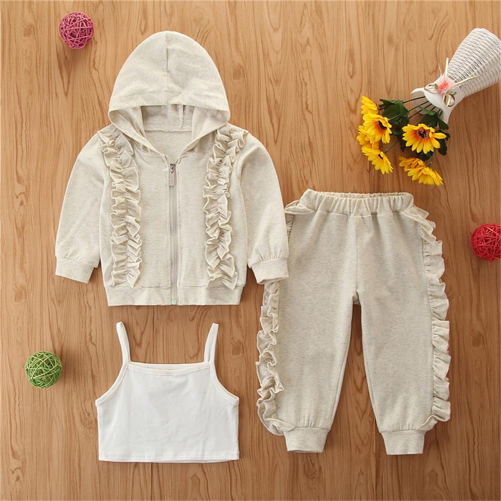 Girls Solid 3PCS Hooded Long Sleeve Tracksuit Girls Clothes Wholesale - PrettyKid