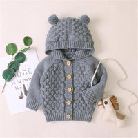 Baby Solid Bear Long Sleeve Hooded Sweaters - PrettyKid