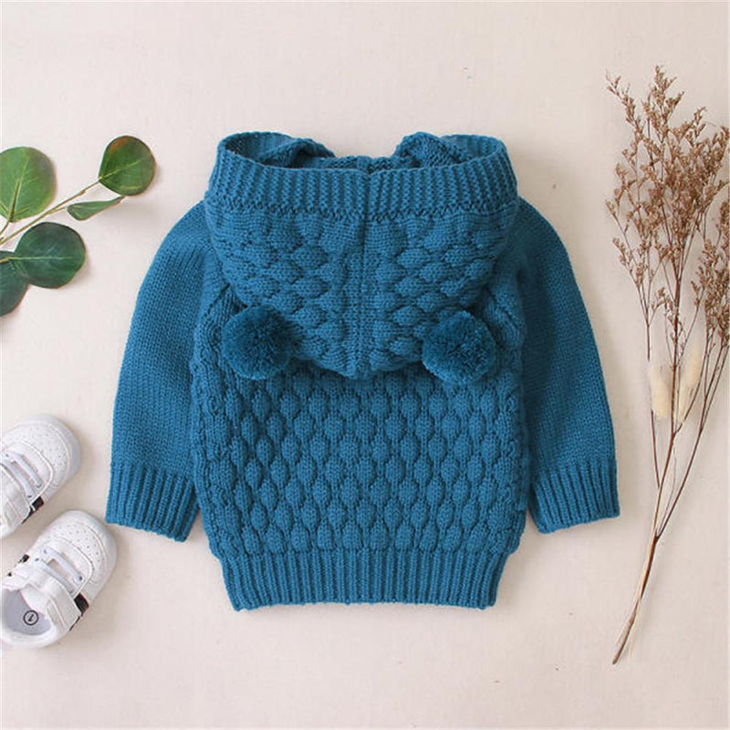 Baby Solid Bear Long Sleeve Hooded Sweaters - PrettyKid