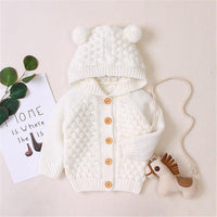 Baby Solid Bear Long Sleeve Hooded Sweaters - PrettyKid