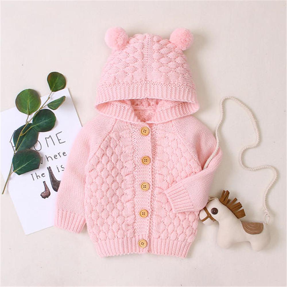 Baby Solid Bear Long Sleeve Hooded Sweaters - PrettyKid