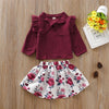 Girls Solid Bow Decor Long Sleeve Tops & Floral Skirts - PrettyKid