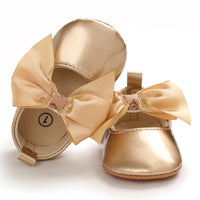 Baby Girls Solid Bow Decor Soft Flats Shoes - PrettyKid