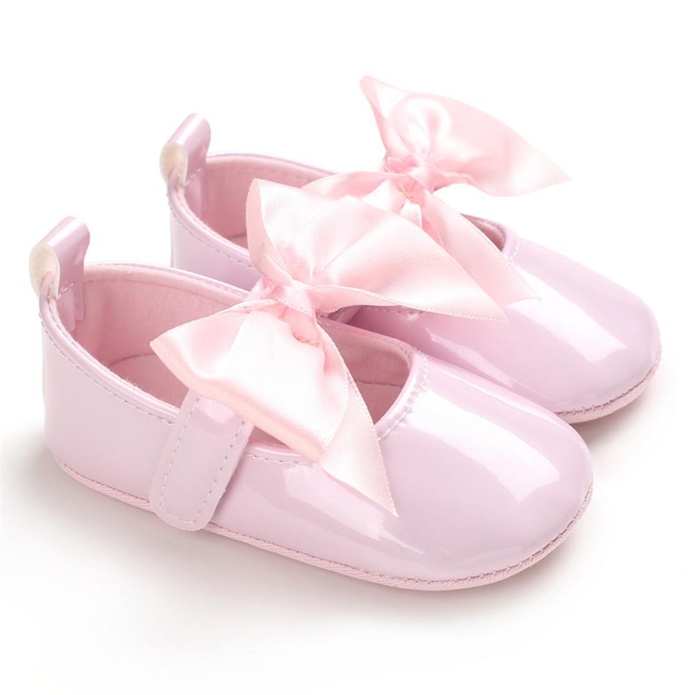 Baby Girls Solid Bow Decor Soft Flats Shoes - PrettyKid